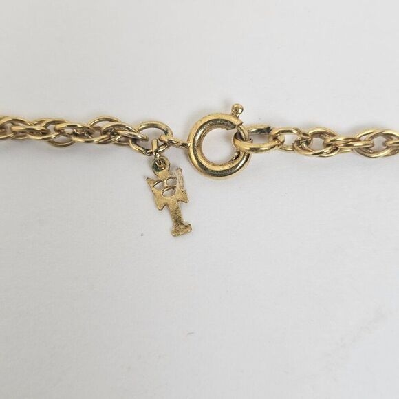 Vintage Modernist White Enamel Gold Tone Signed Crown Trifari Pendant Necklace - Picture 4 of 15